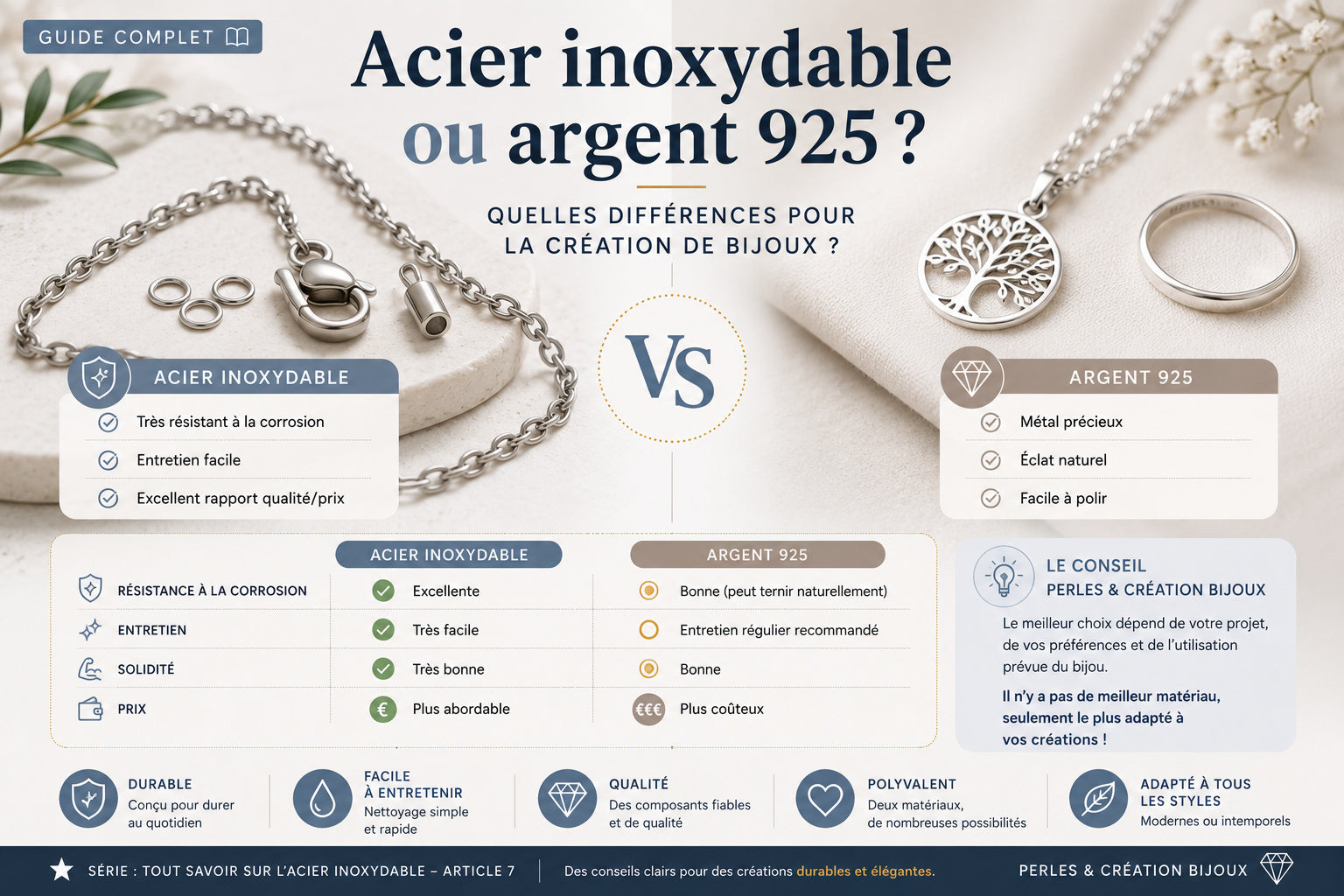 Acier inoxydable ou argent 925 : quelles différences pour la création de bijoux ?