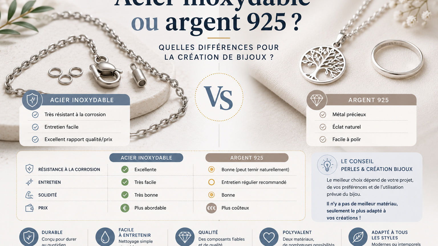 Acier inoxydable ou argent 925 : quelles différences pour la création de bijoux ?