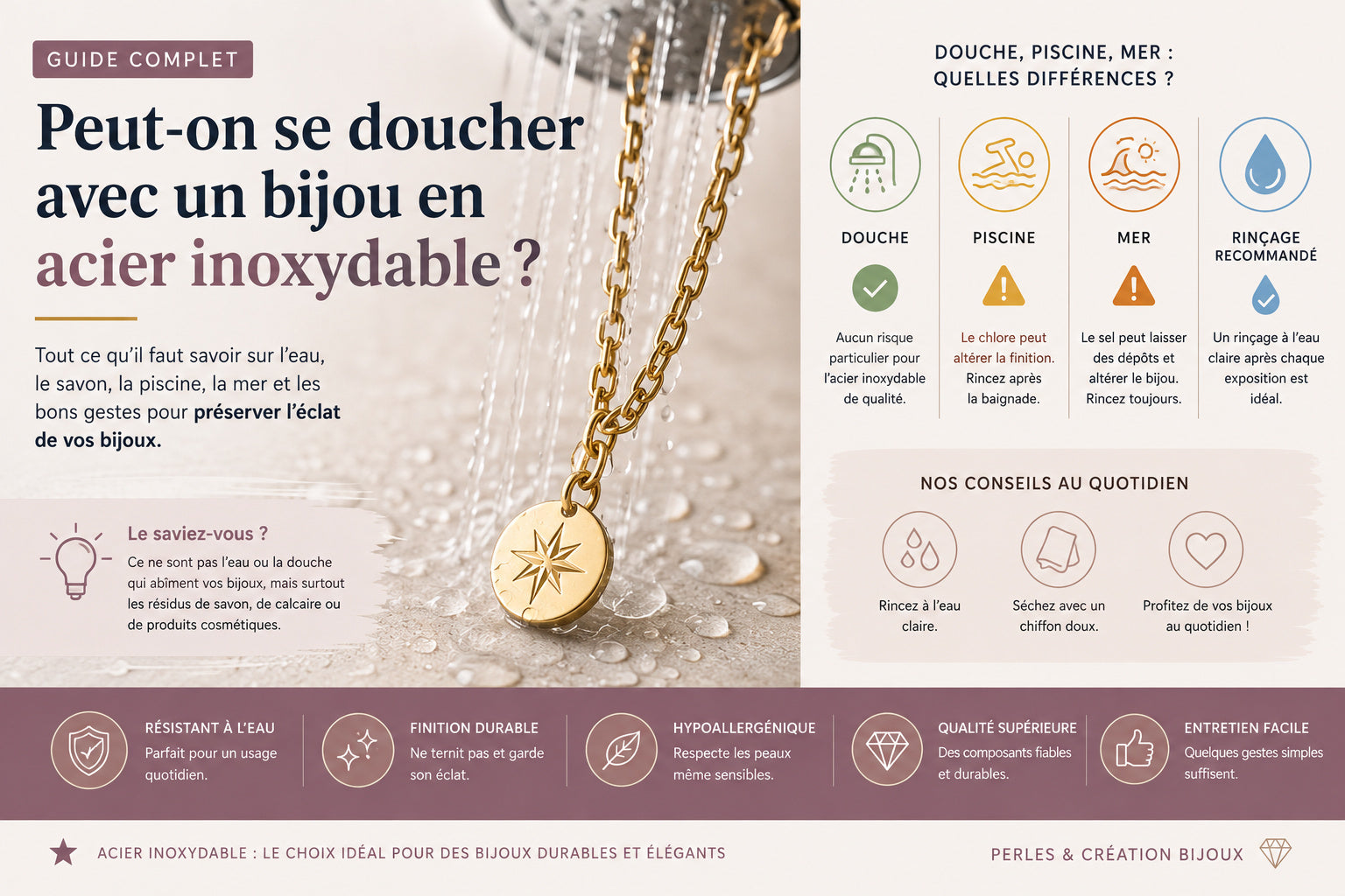 Peut-on se doucher avec un bijou en acier inoxydable ?