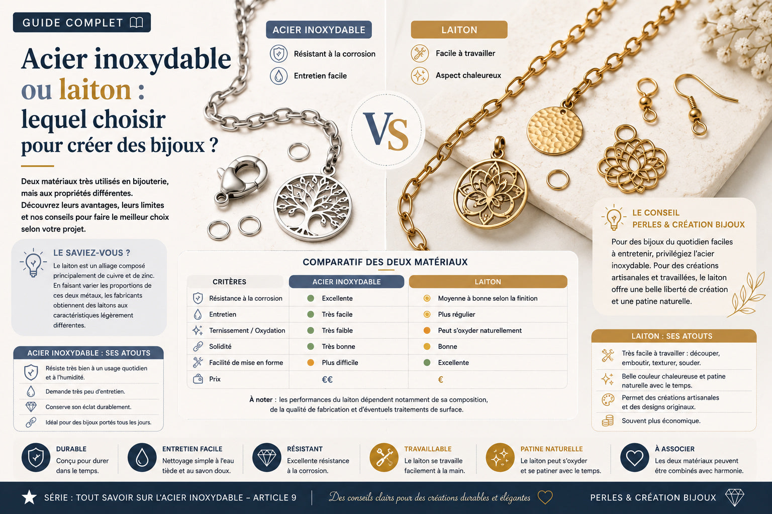 Acier inoxydable ou laiton : lequel choisir pour créer des bijoux ?