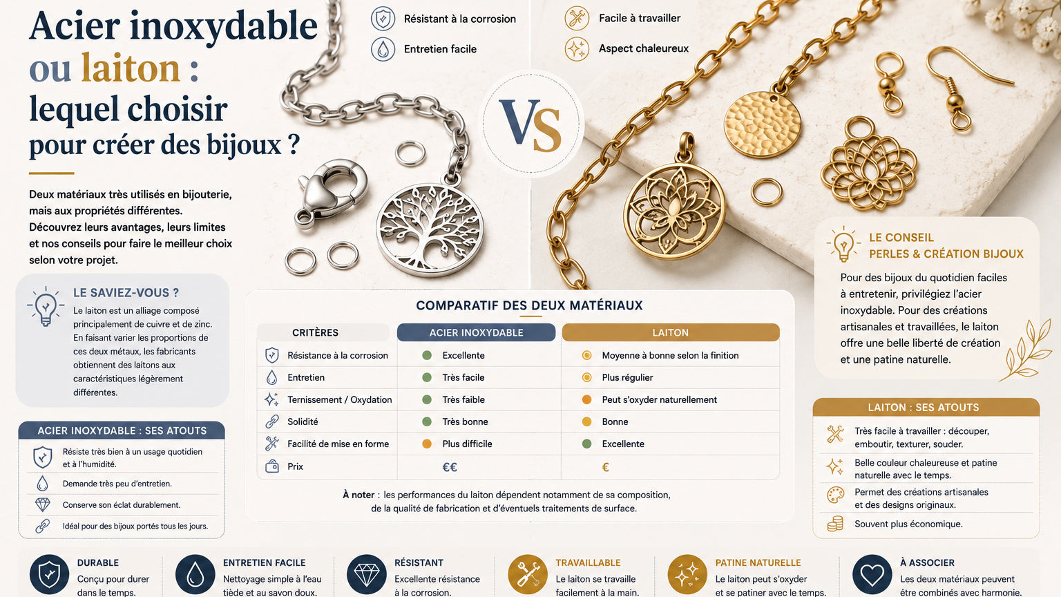 Acier inoxydable ou laiton : lequel choisir pour créer des bijoux ?