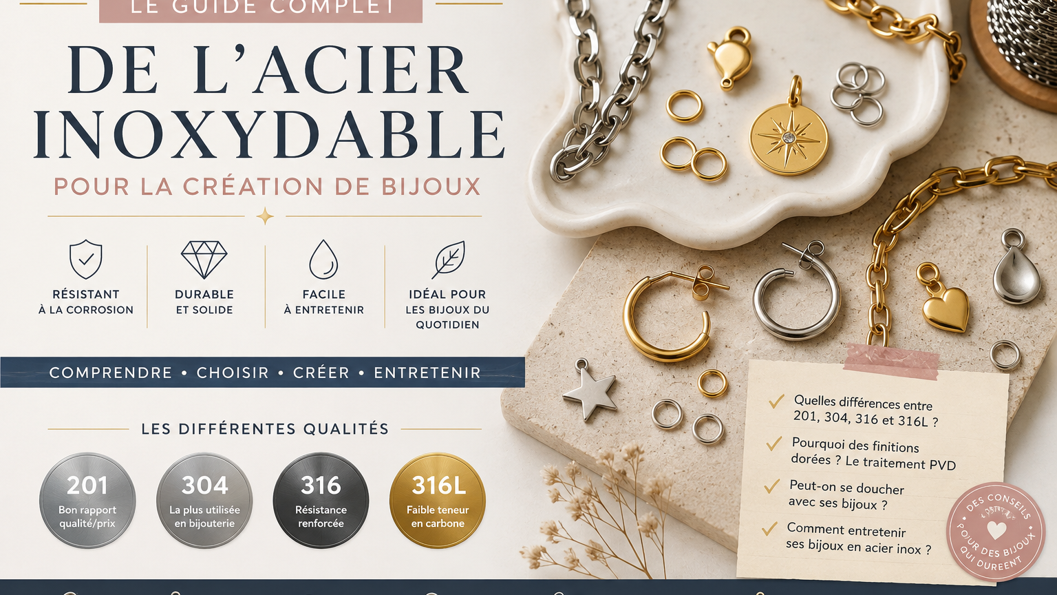 Le guide complet de l'acier inoxydable pour la création de bijoux