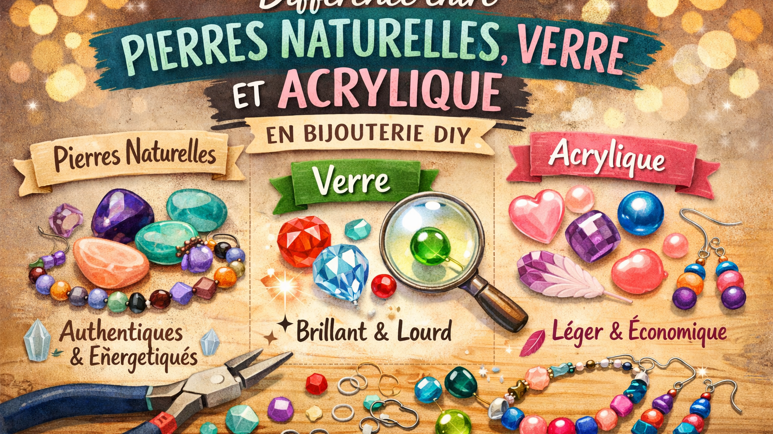 Différence entre pierres naturelles, verre et acrylique en bijouterie DIY