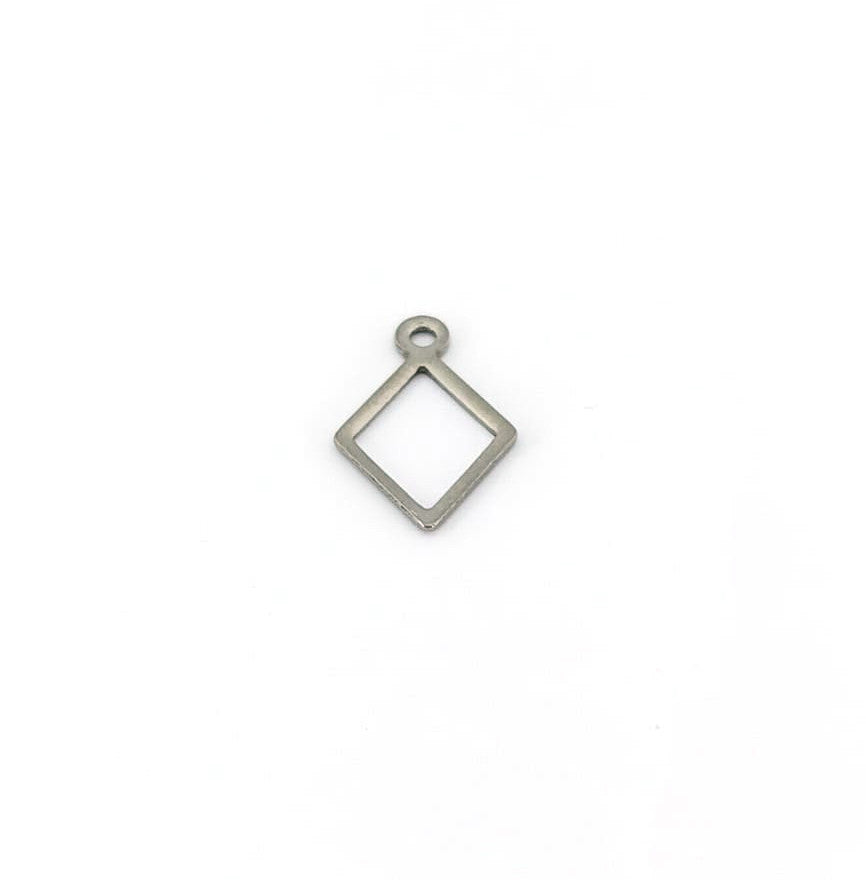 Breloque losange acier inox argenté 304 - 14x9 mm