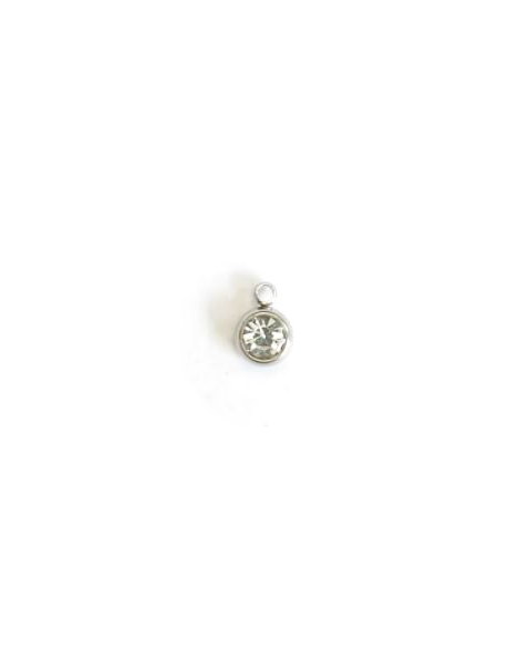 Breloque strass base acier inox argenté - 8x6 mm