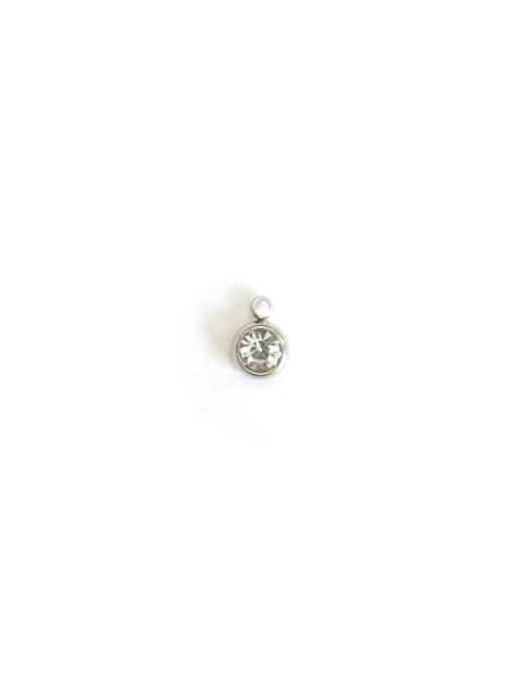 Breloque strass base acier inox argenté - 8x6 mm