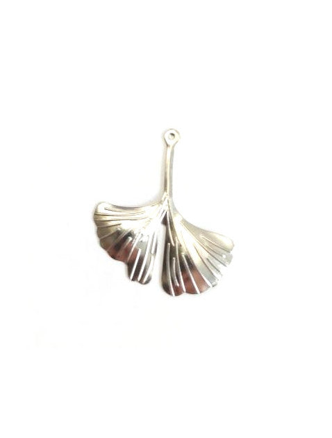 Pendentif feuille de ginkgo acier inox argenté 304 - 29x25 mm