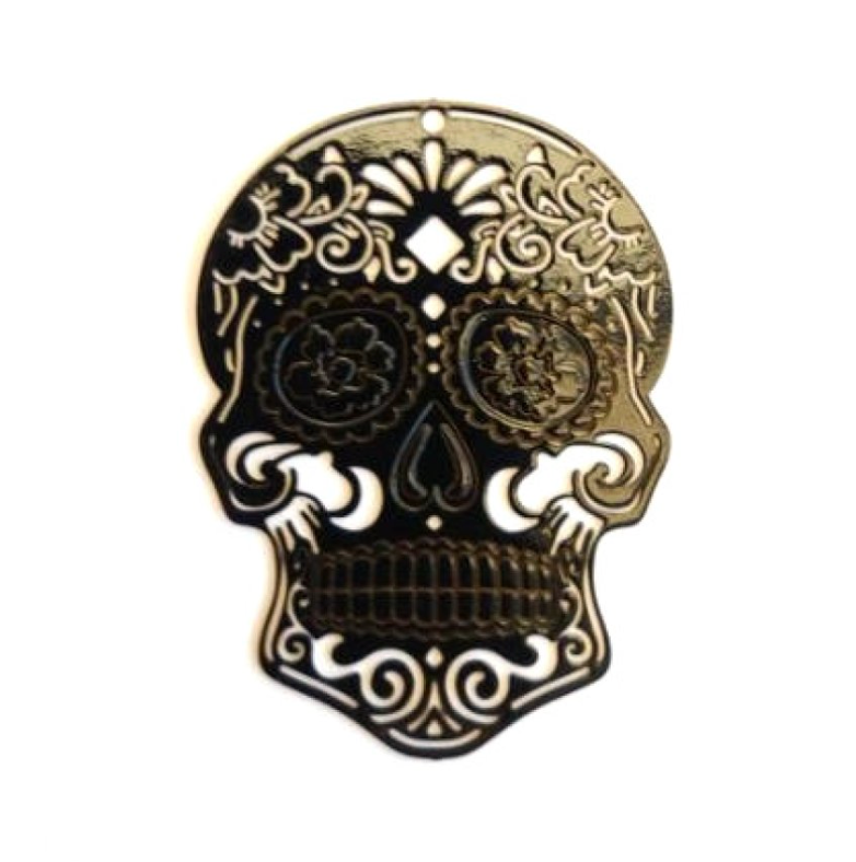Estampe filigrane tête de mort en métal - 46x34 mm