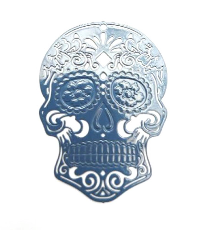 Estampe filigrane tête de mort en métal - 46x34 mm
