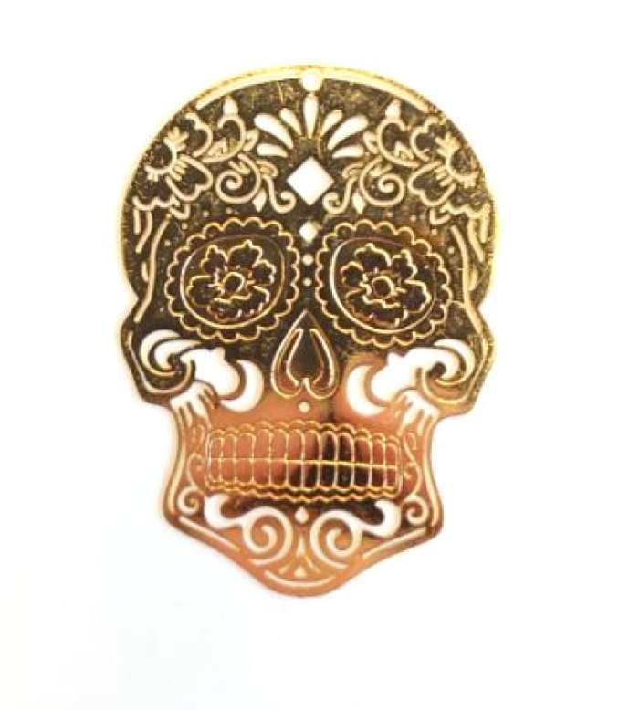 Estampe filigrane tête de mort en métal - 46x34 mm