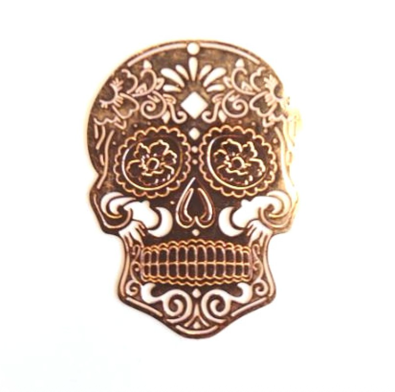 Estampe filigrane tête de mort en métal - 46x34 mm