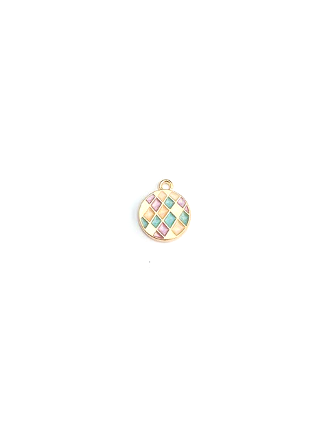 Breloque ronde émaillée multicolore - 17x14 mm