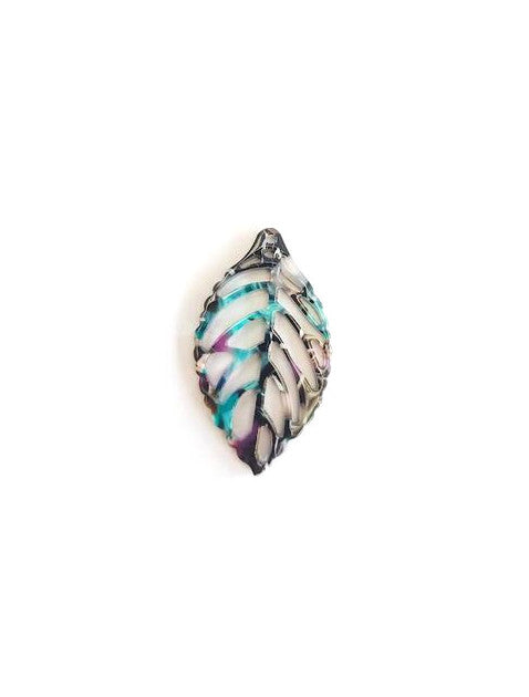 Pendentif feuille acétate - 38x22 mm