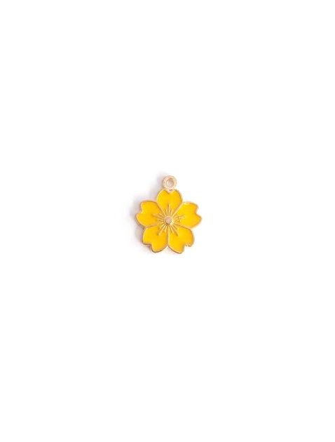 Breloque fleur émaillée base dorée - 20x17 mm
