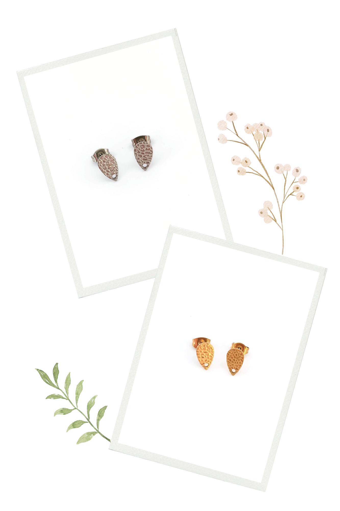 perlesetcreationbijoux - clous d'oreilles forme goutte effet texturé en acier inoxydable de 10x6 mm, argentés et dorés