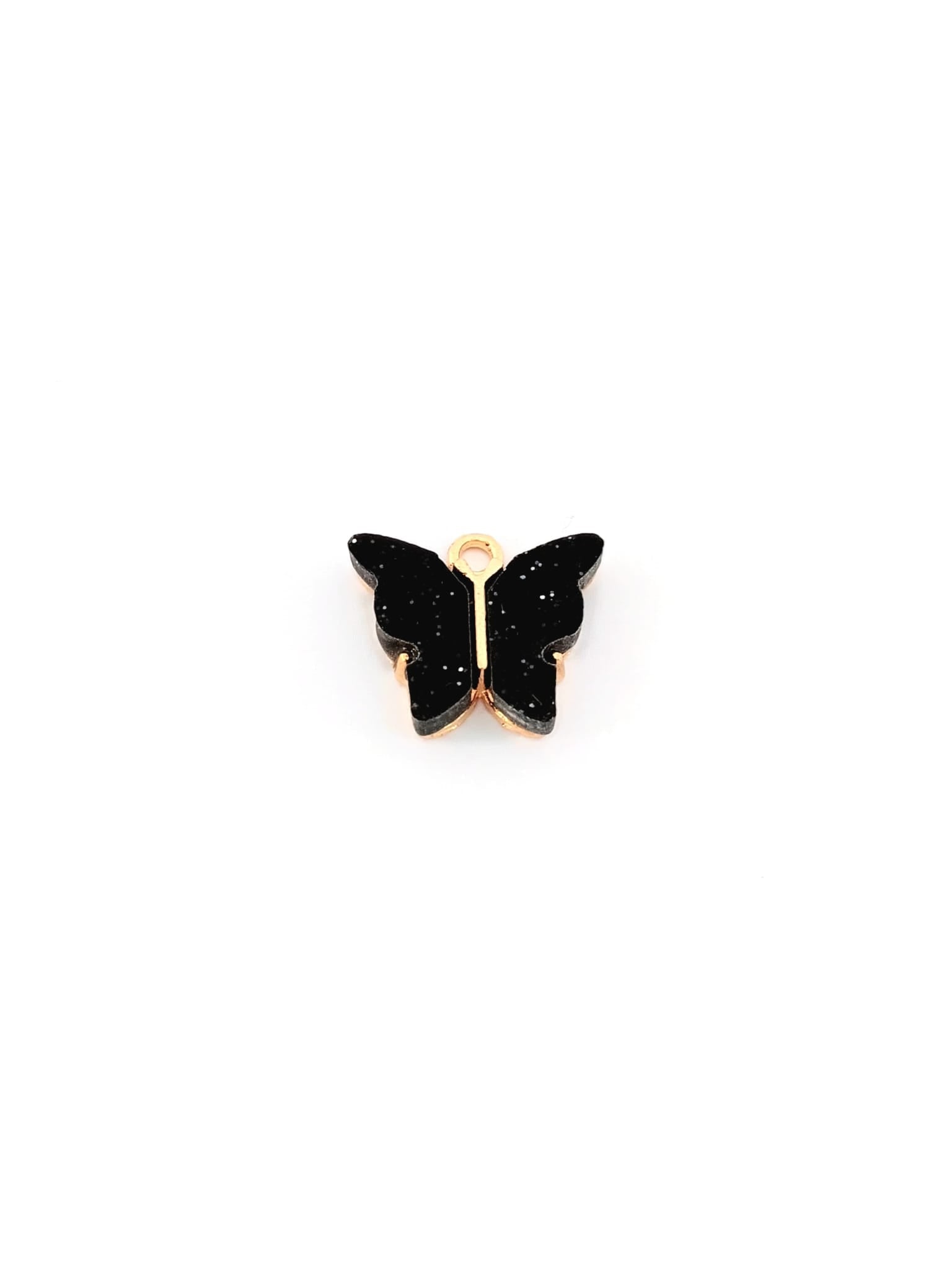 Breloque papillon en résine pailletée - 14x16 mm