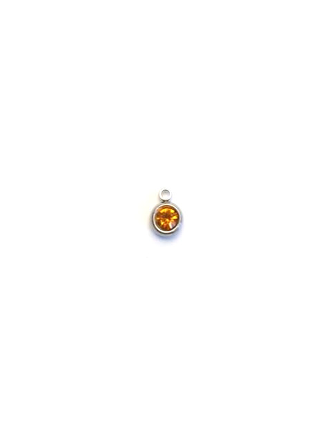Breloque strass base acier inox argenté - 8x6 mm