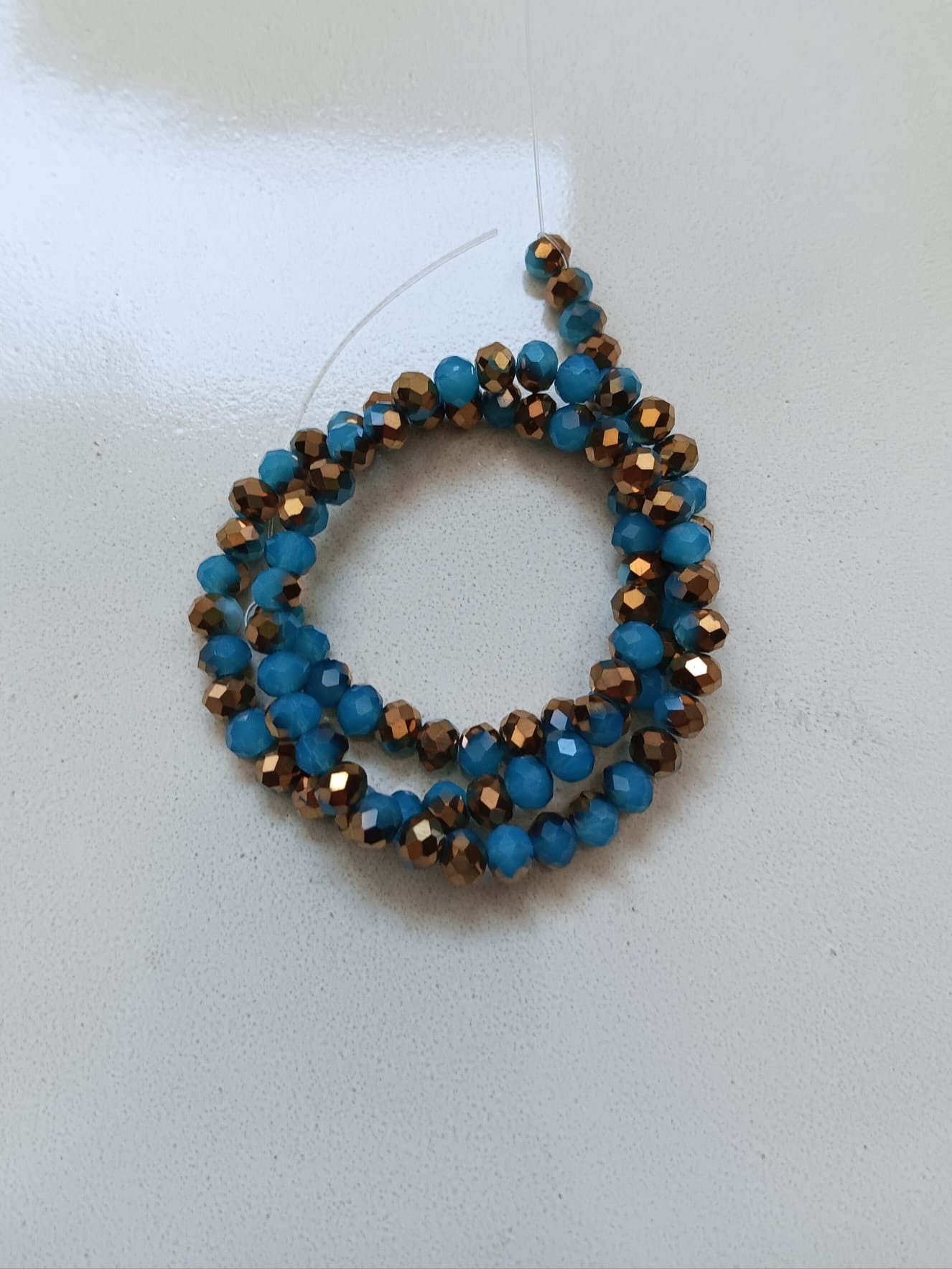 perlesetcreationbijoux - fil de perles rondelles à facettes en verre de 6x5 mm doré et bleu