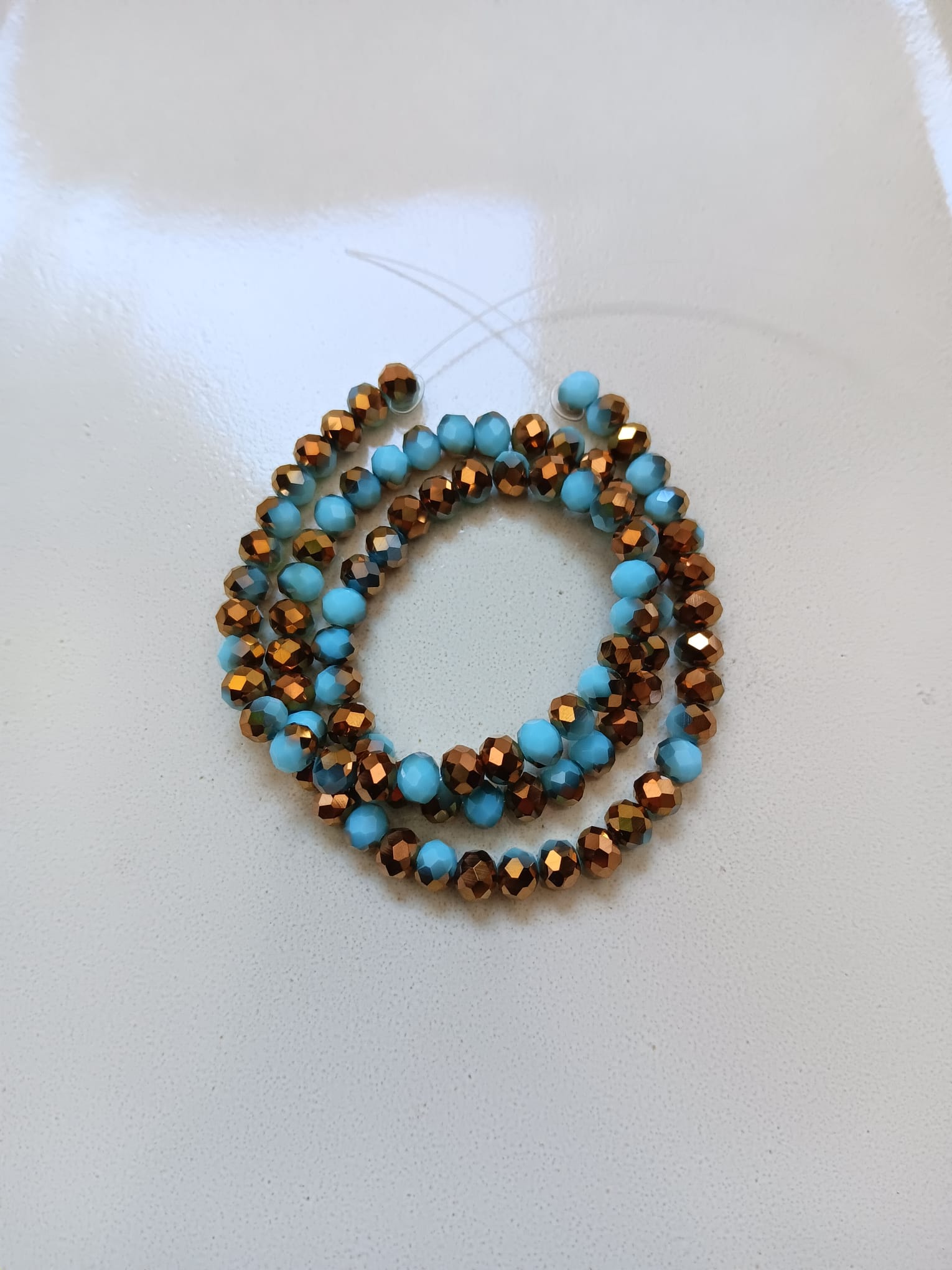 perlesetcreationbijoux - fil de perles rondelles à facettes en verre de 6x5 mm doré et bleu