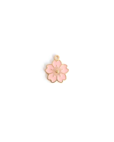 Breloque fleur émaillée base dorée - 20x17 mm
