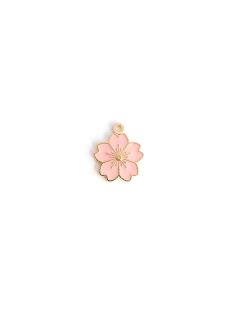 Breloque fleur émaillée base dorée - 20x17 mm
