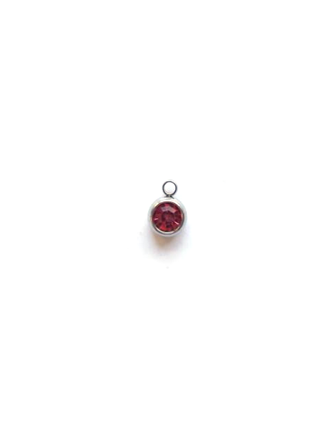 Breloque strass base acier inox argenté - 8x6 mm