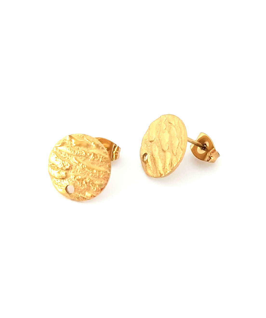 Clous d'oreilles ronds effet martelé acier inox 304 - 12 mm x1 paire