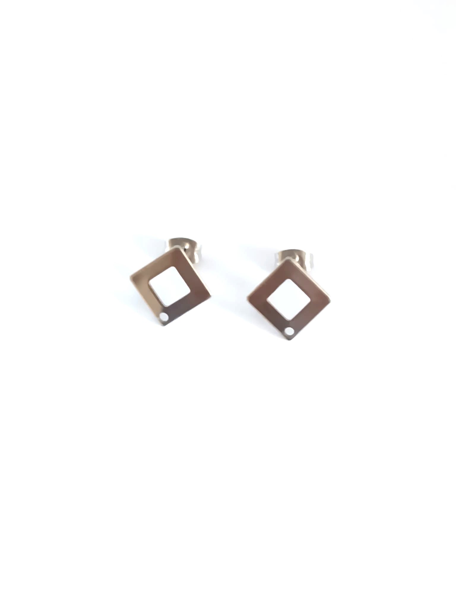 perlesetcreationbijoux - clous d'oreilles carrés creux en acier inoxydable argenté