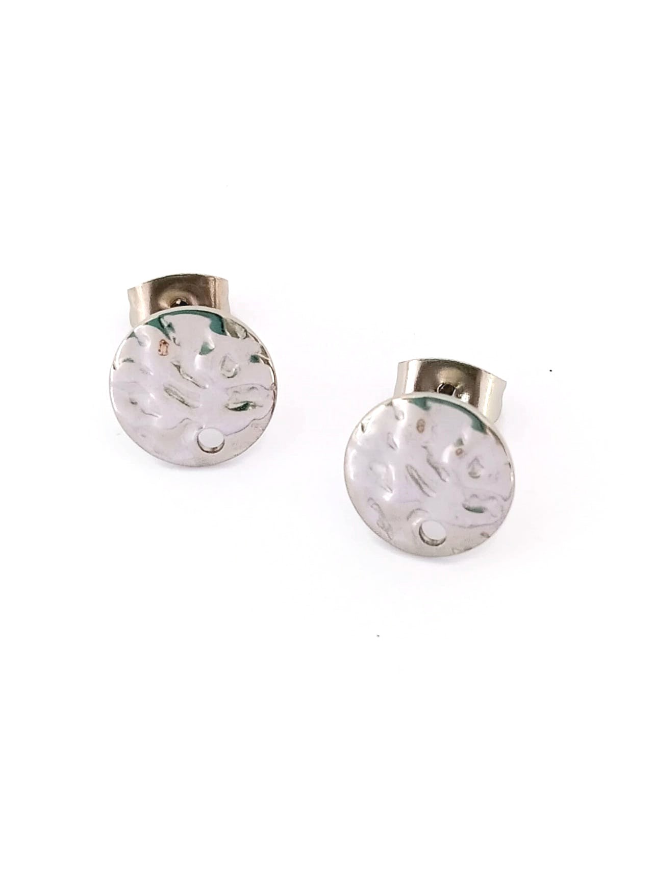 Clous d'oreilles ronds martelés acier inox - 10 mm x1 paire