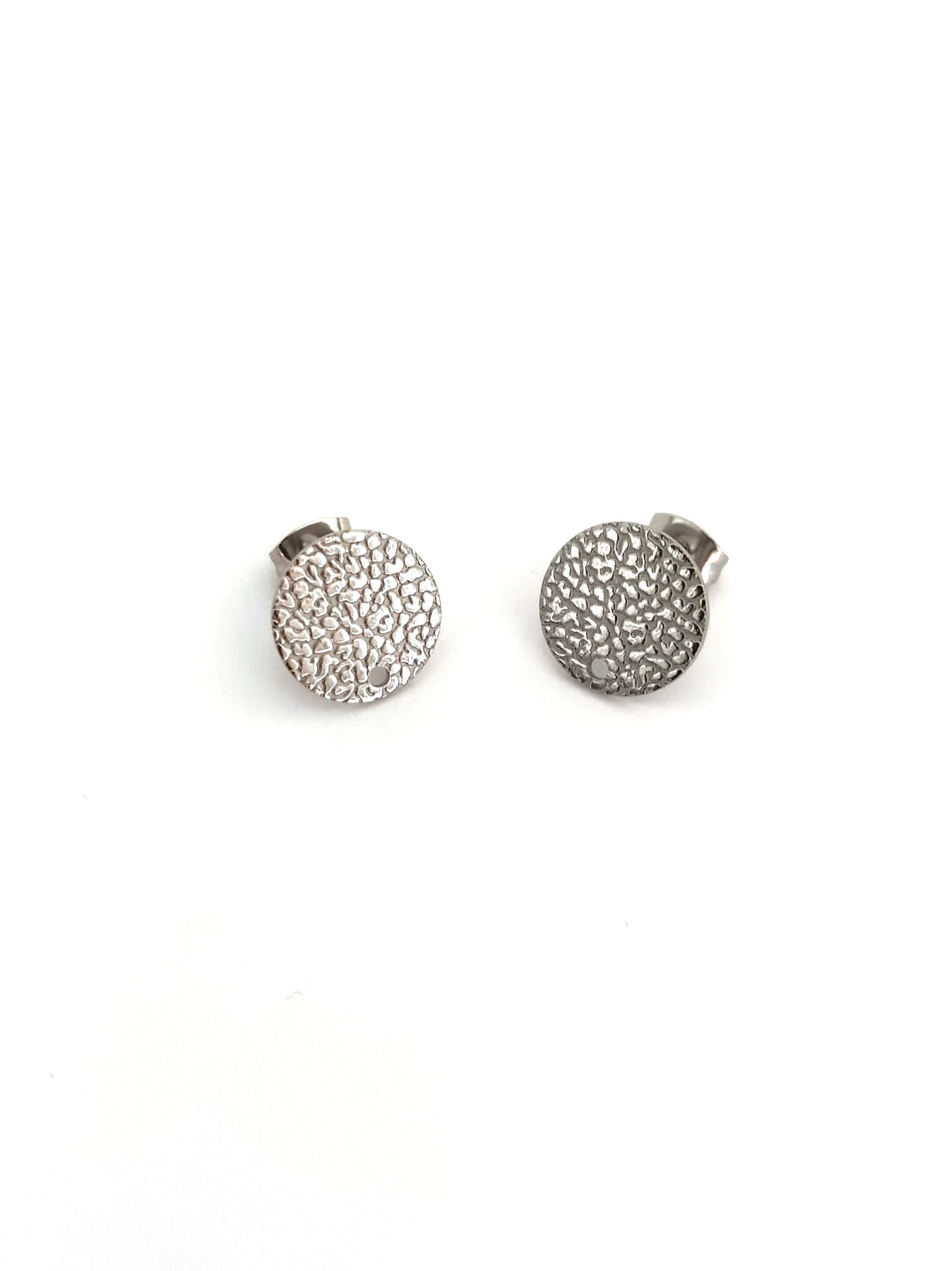 Clous d'oreilles ronds effet texturé acier inox argenté 304 - 12 mm x1 paire