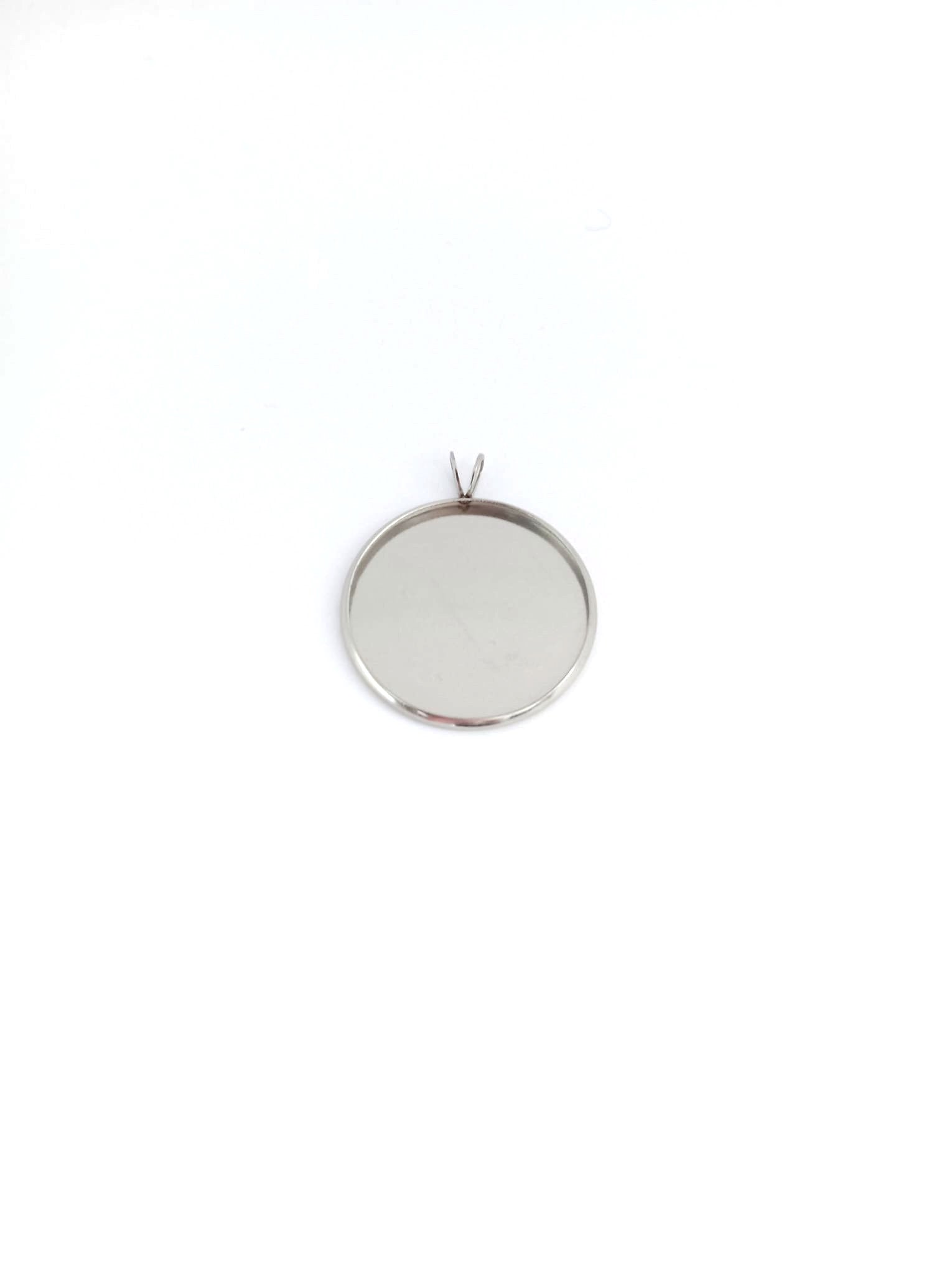 Pendentif pour cabochon acier inox argenté 304 - 25mm
