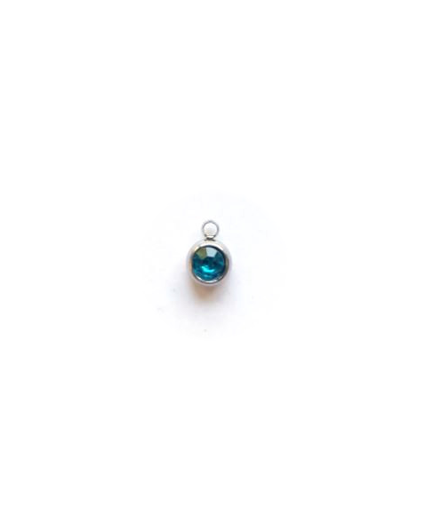 Breloque strass base acier inox argenté - 8x6 mm