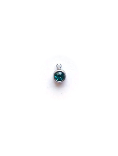 Breloque strass base acier inox argenté - 8x6 mm