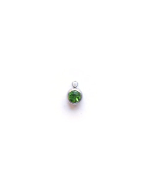 Breloque strass base acier inox argenté - 8x6 mm