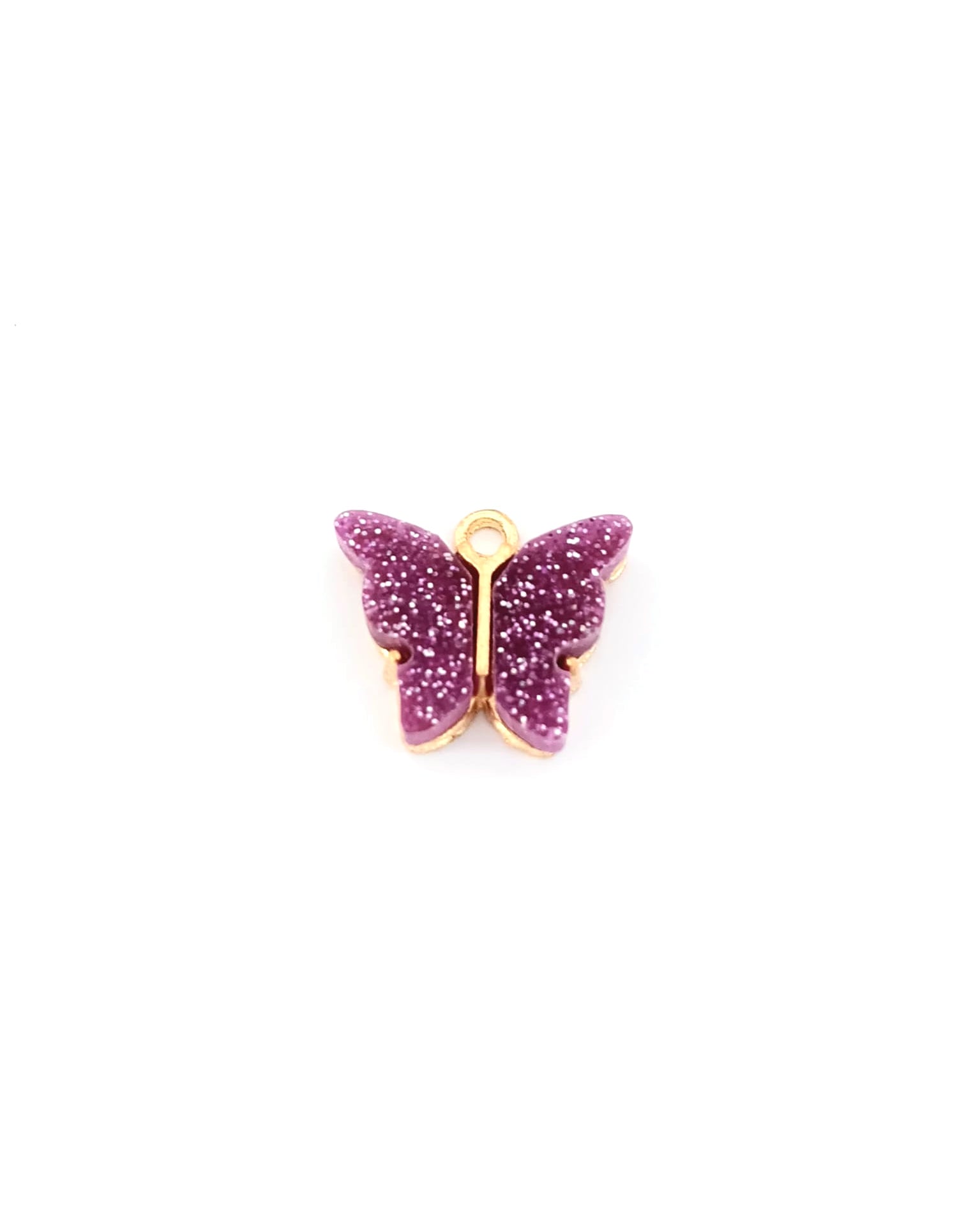 Breloque papillon en résine pailletée - 14x16 mm