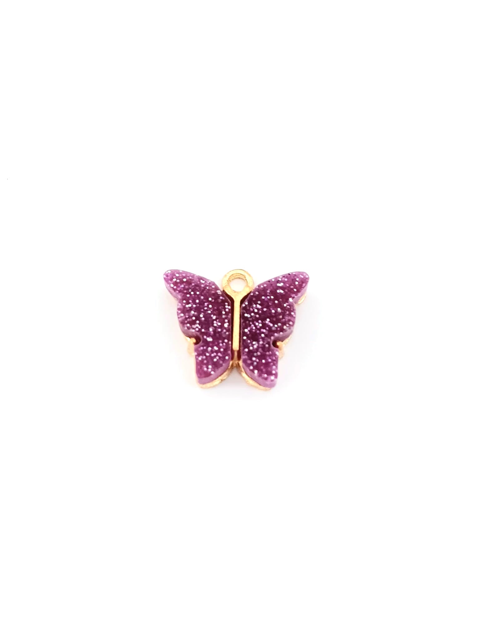 Breloque papillon en résine pailletée - 14x16 mm
