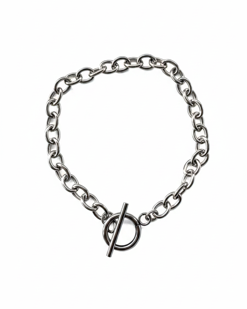 perlesetcreationbijoux - bracelet maille ovale avec fermoir T en acier inoxydable argenté