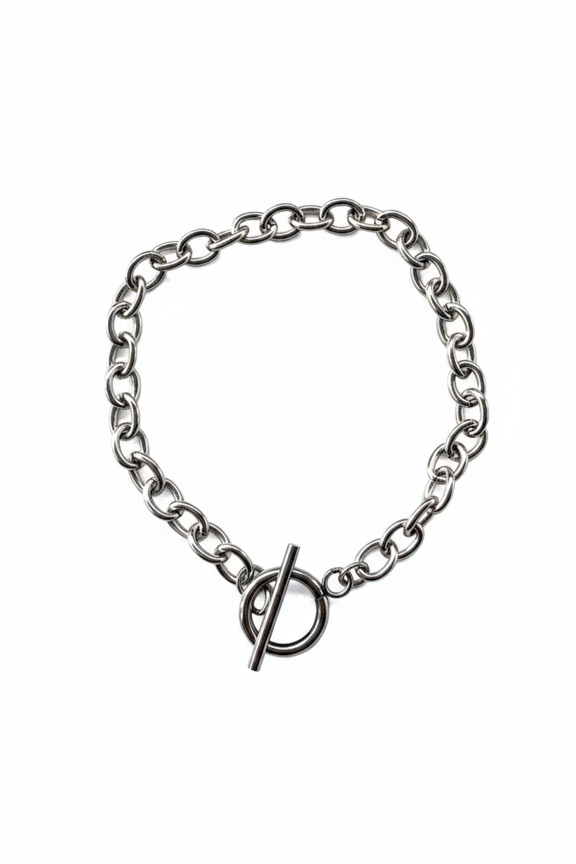 perlesetcreationbijoux - bracelet maille ovale avec fermoir T en acier inoxydable argenté