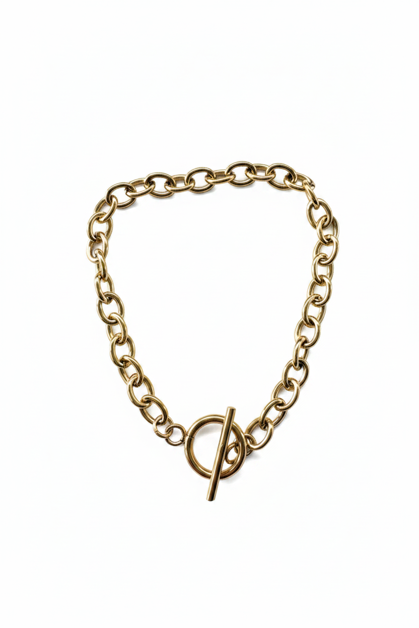 perlesetcreationbijoux - bracelet maille ovale avec fermoir T en acier inoxydable doré