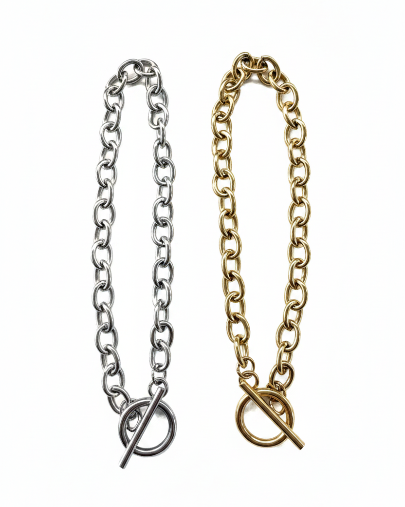 perlesetcreationbijoux - bracelets maille ovale avec fermoir T en acier inoxydable argenté et doré