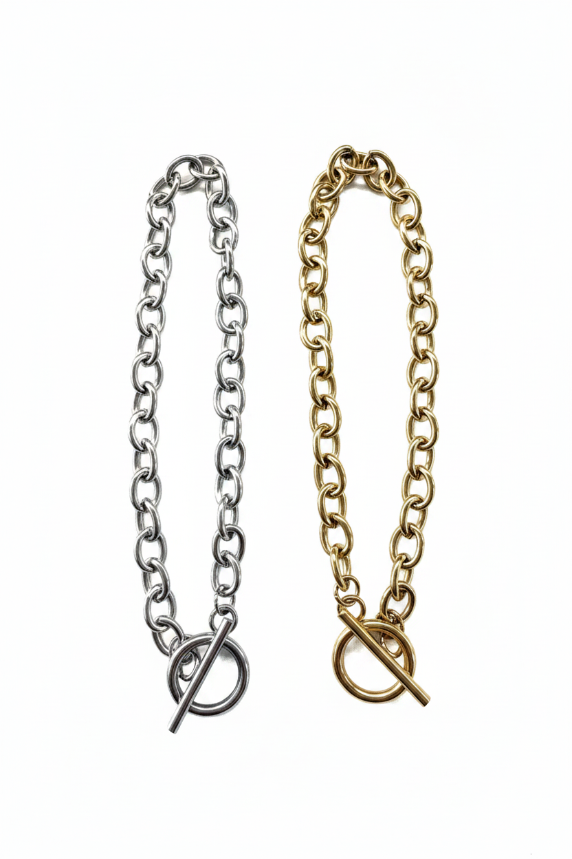 perlesetcreationbijoux - bracelets maille ovale avec fermoir T en acier inoxydable argenté et doré