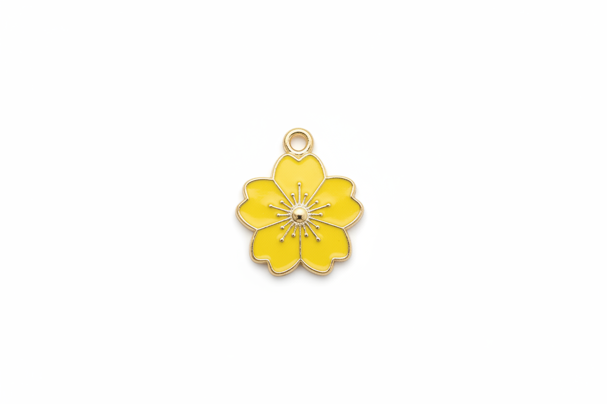 perlesetcreationbijoux - breloque fleur émaillée 20x17 mm, base métal doré et jaune