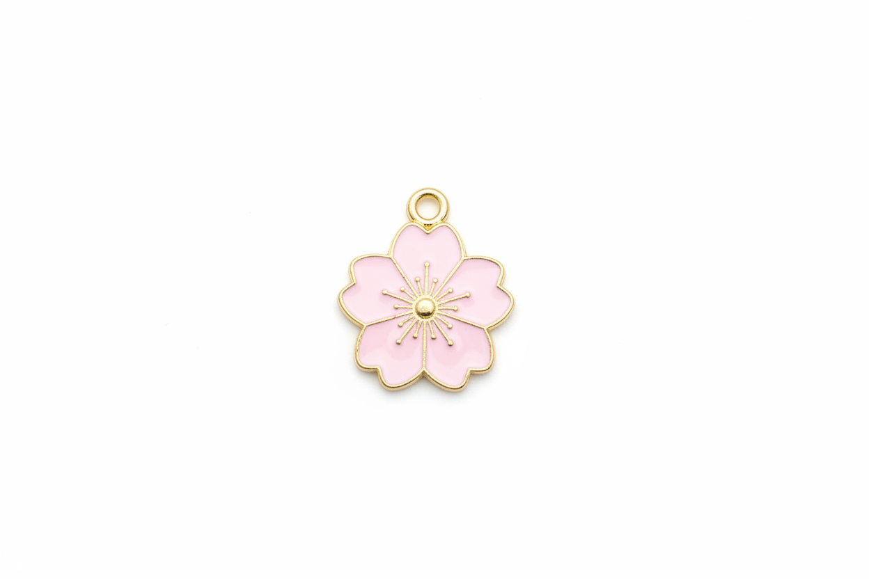 perlesetcreationbijoux - breloque fleur émaillée 20x17 mm, base métal doré et rose