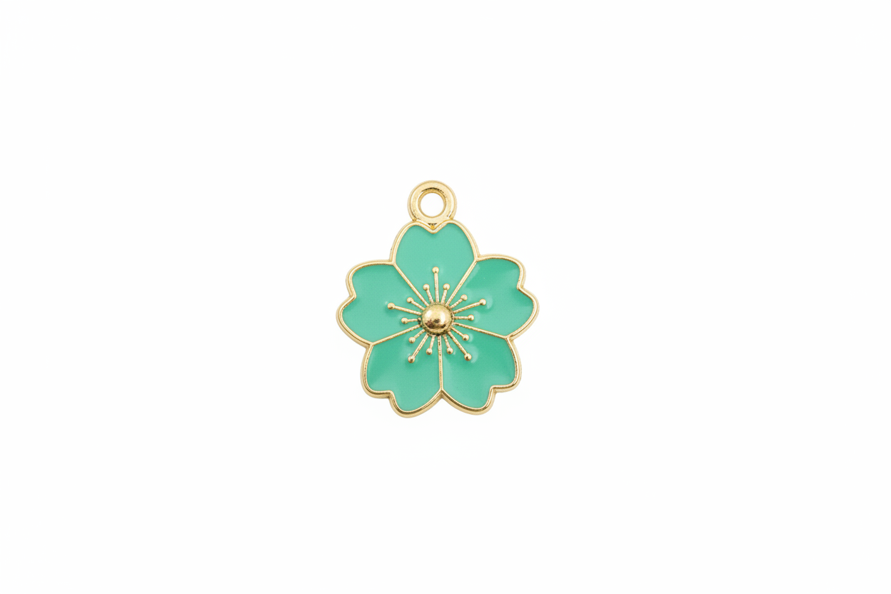 perlesetcreationbijoux - breloque fleur émaillée 20x17 mm, base métal doré et vert