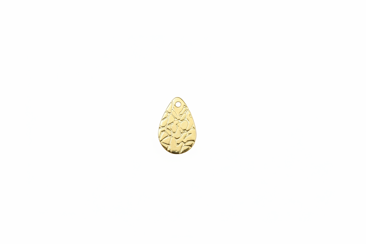 perlesetcreationbijoux - breloque goutte martelée en acier inoxydable doré de 16x11 mm