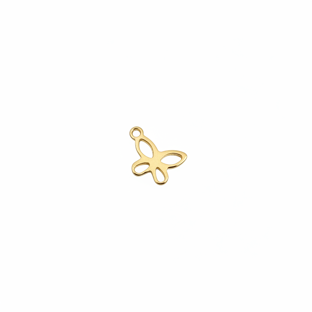 Perlesetcreationbijoux - Breloque papillon acier inox doré fond blanc