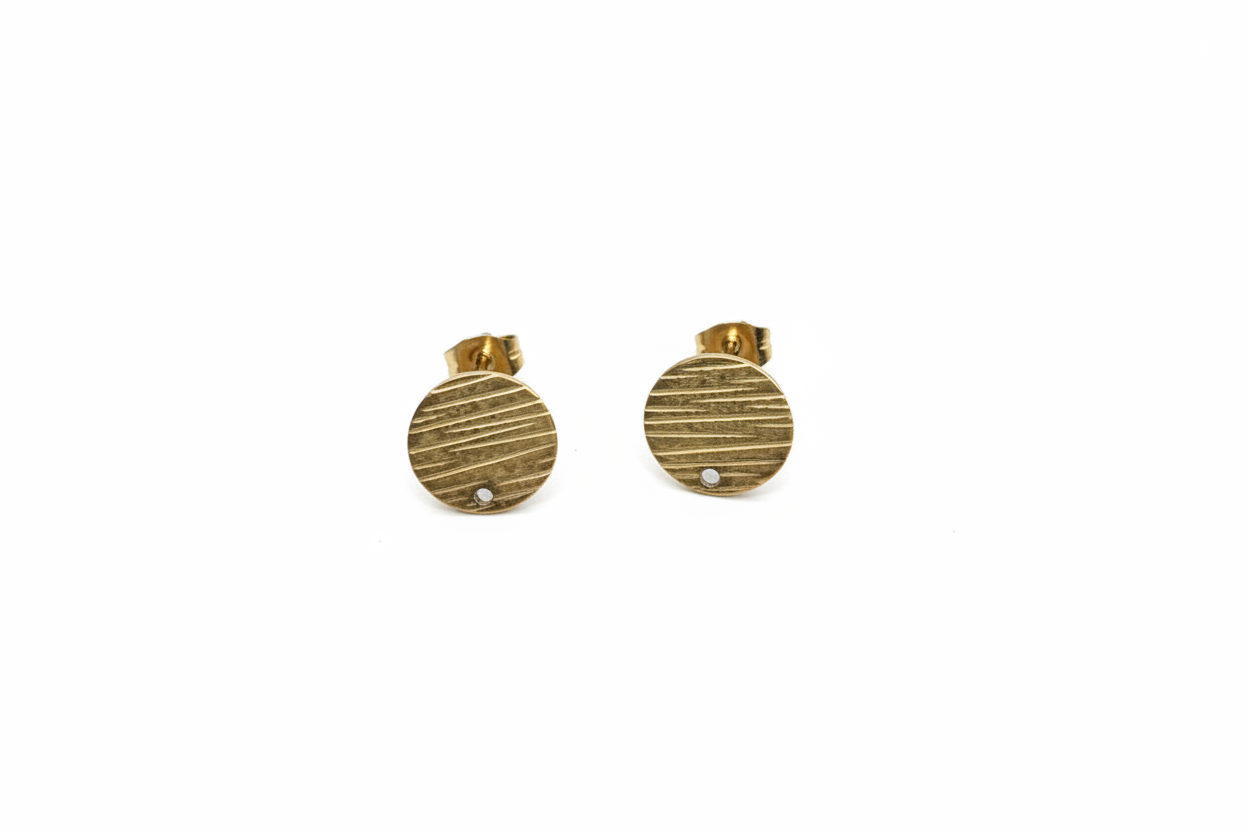 perlesetcreationbijoux - clous d'oreilles ronds effet texturé n acier inoxydable 304 doré PVD de 12 mm