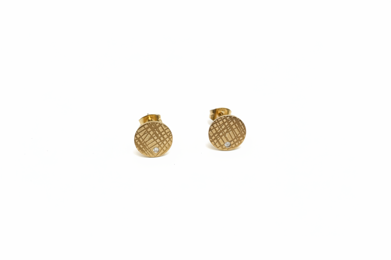 perlesetcreationbijoux - clous d'oreilles ronds effet texturé n acier inoxydable 304 doré PVD de 10 mm
