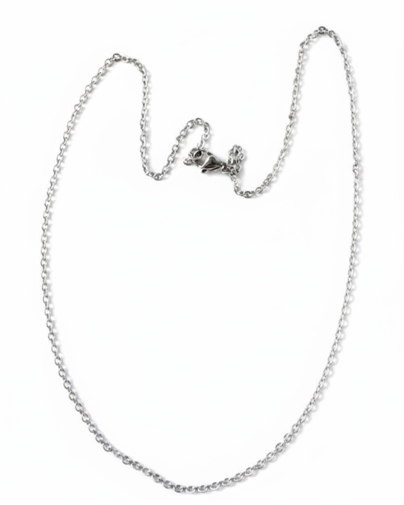 Collier maille ovale argenté fond blanc