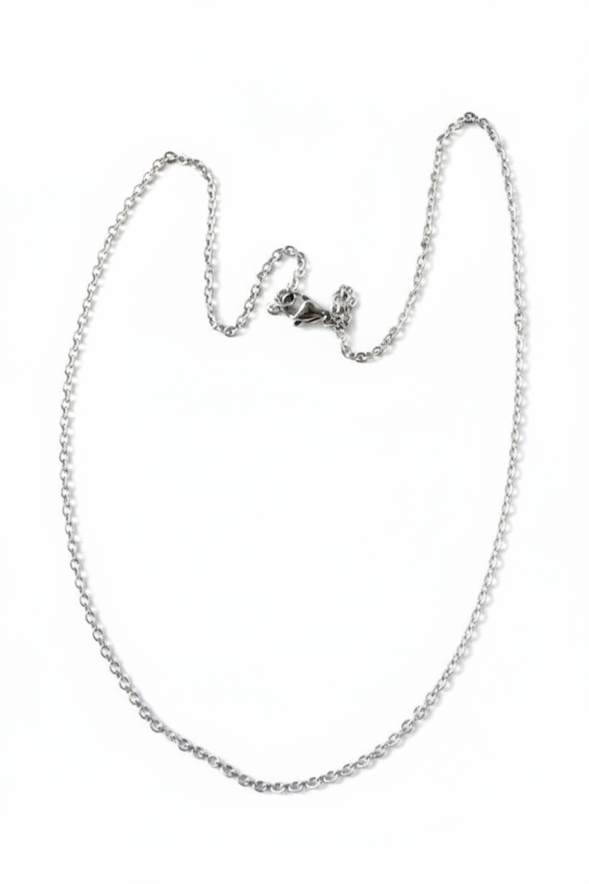 Collier maille ovale argenté fond blanc